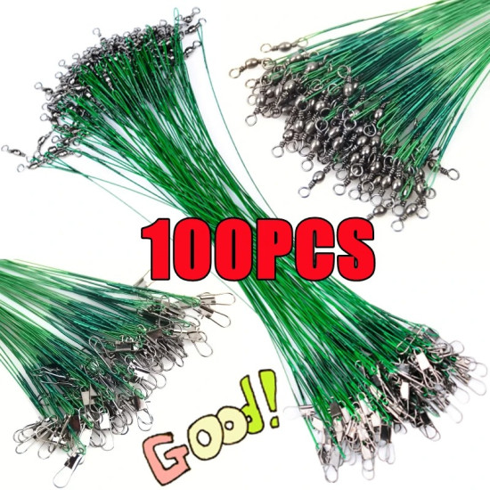 100PCS Anti Bite Steel Fishing Line 20cm Steel Wire Leader With Swivel 