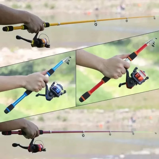 1.8m Fishing Pole Set Full Kits With Telescopic Fishing Rod And Spinning Reel Baits Hooks Travel Pole Set
