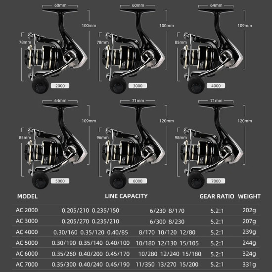 AC2000 Spinning Reel Max Drag 8KG for Fishing Reel Metal Spool Handle Sea Jig Carp Reel Fishing Coil Wheel