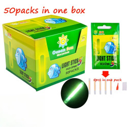250pcs/Box (1Box=50packs=250pcs) Fishing Float Light Stick Fluorescent Lightstick Night Glow Stick Fishing Accessory