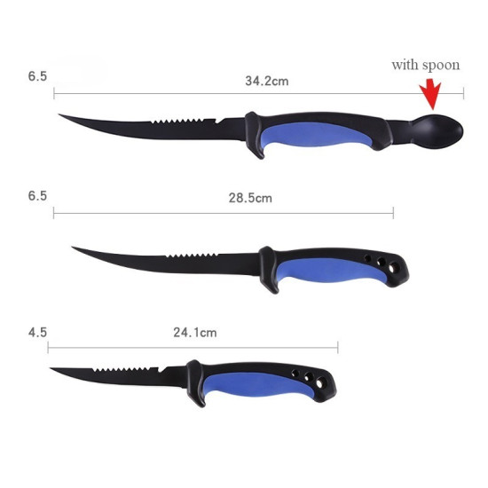 Stainless Steel Fish Filleting Knife Meat Cutting Fish Killing Knife 6.5inch with spoon