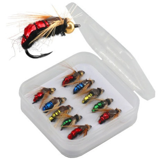 10PCS/BOX 12# Bead Head Fast Sinking Nymph Scud Fly Bug Worm Trout Fishing Flies Artificial Insect Fishing Bait Lure 10PCS/BOX 12# Bead Head Fast Sinking Nymph Scud Fly Bug Worm Trout Fishing Flies Artificial Insect Fishing Bait Lure