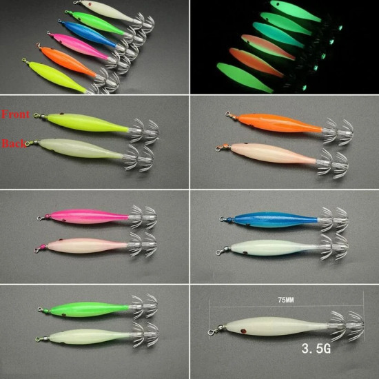 5pcs/bag Luminous Squid Hook 7cm Glow Squid Jigs Hook Cuttlefish Fishing Hook Small Sea Fishing Lures pesca Fishing Bait