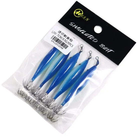 5pcs/bag Luminous Squid Hook 7cm Glow Squid Jigs Hook Cuttlefish Fishing Hook Small Sea Fishing Lures pesca Fishing Bait