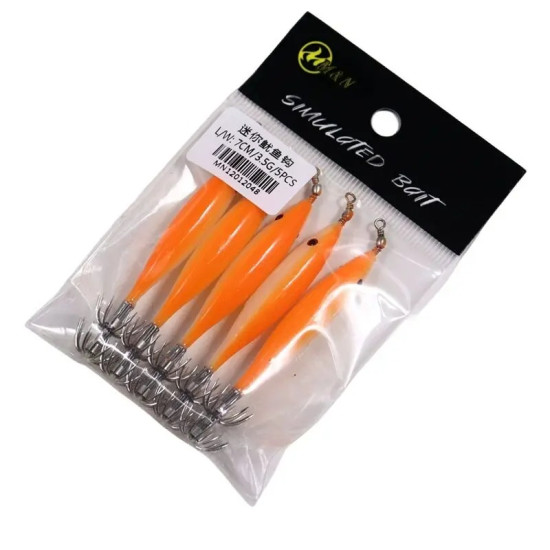5pcs/bag Luminous Squid Hook 7cm Glow Squid Jigs Hook Cuttlefish Fishing Hook Small Sea Fishing Lures pesca Fishing Bait