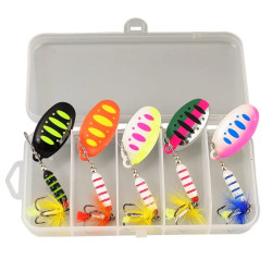 5pcs/Set Sequin Fishing Lure Metal Spoon Spinner Bait Treble Feather Hook Wobblers Lures 