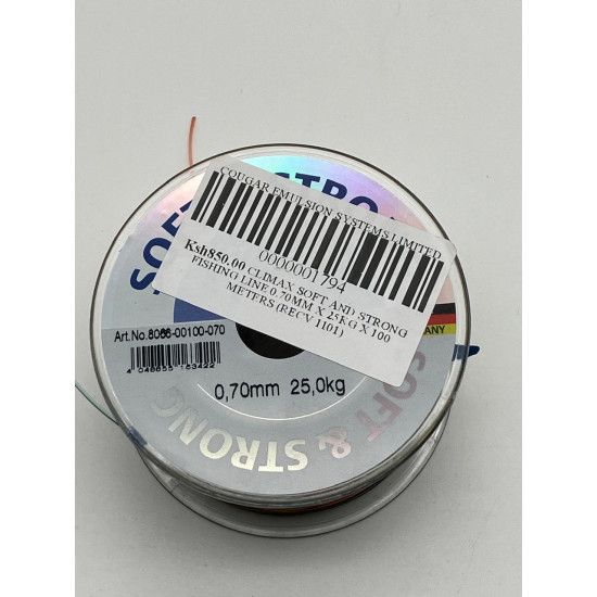 CLIMAX SOFT AND STRONG FISHING LINE 0.70MM X 25KG X 100 METERS CLIMAX SOFT AND STRONG FISHING LINE 0.70MM X 25KG X 100 METERS