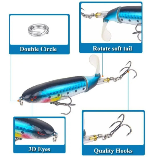 Topwater Fishing Lure With Soft Rotating Tail 14cm/35g