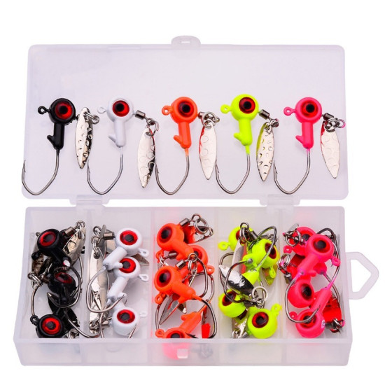 25PCS/BOX 3g Jig Head Hook Set Sharp Barbed Jigging Heads Hooks with Spinner Spoon 