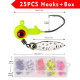 25PCS/BOX 3g Jig Head Hook Set Sharp Barbed Jigging Heads Hooks with Spinner Spoon 