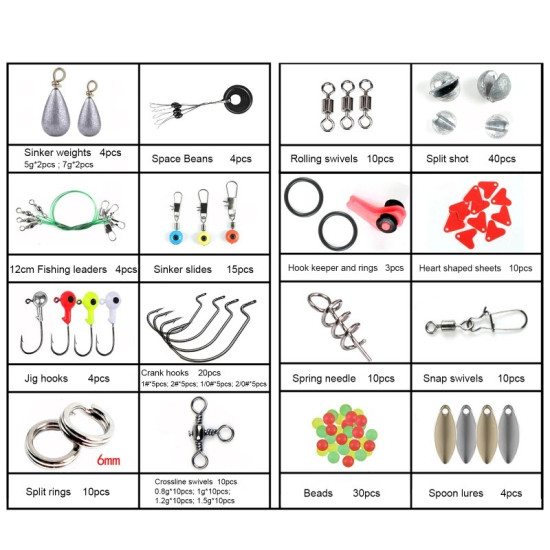 188pcs Fishing Accessories Kit with Tackle Box, Pliers, Jig Hooks, Swivels, Snaps, Sinkers & Beads – Maimun Fishing & Tackles Ltd