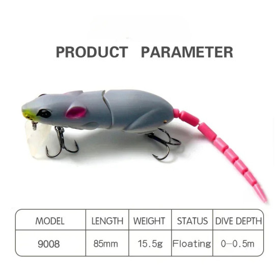 Topwater Bionic Rat Wake bait 15.5g 85mm Jointed Mouse Lure