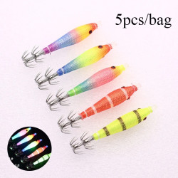 5pcs/bag 68mm Cloth Roll Luminous UV Blowing Tube Fishing Octopus Jig Wood Shrimp Bait Squid Hook pesca Fishing Explosion Hook