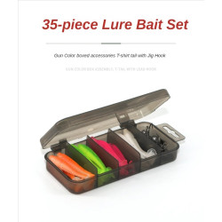 35PCS/BOX Fishing Lures Kit with Jig Heads Round Ball Hooks Set with Tackle Box