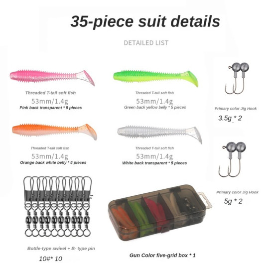 35PCS/BOX Fishing Lures Kit with Jig Heads Round Ball Hooks Set with Tackle Box