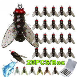 20PCS/Box Realistic Fly Fishing Lures Bait with Hook For Salmon and Trou