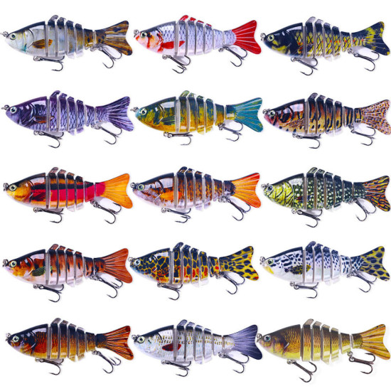 15pcs Lure fake bait 7 sections 10CM multi-section 