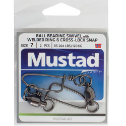 MUSTAD BALL BEARING SWIVEL WITH WELDING RING & CROSS LOCK SNAP