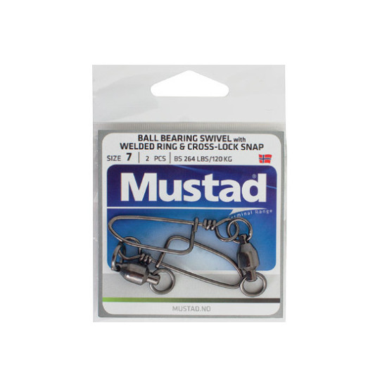 MUSTAD BALL BEARING SWIVEL WITH WELDING RING & CROSS LOCK SNAP